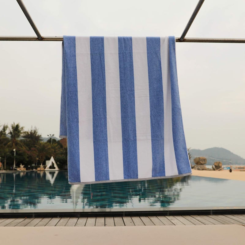 HENBAY Cotton Oversized Beach Towel - Large 70 x 35 Inch Pool Towel  Blue Striped Quick Dry Swimming Cabana Towel - Image 4